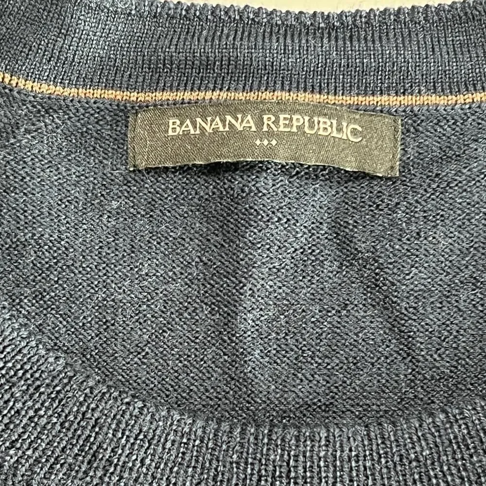Banana Republic L Men’s Striped Crewneck Sweater Navy Blue Preppy Classic Knit